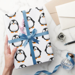 Papier Cadeau Carton en pingouin cousue Hiver blanc