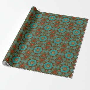 Papier Cadeau Carton Mandala Flower Blue et orange