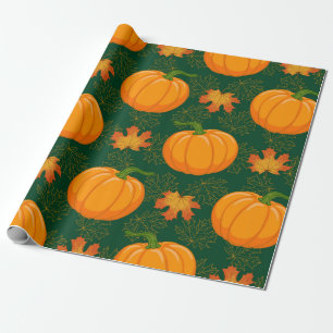 Papier Cadeau Carton orange Citrouille et érable d'automne tomb