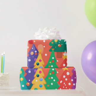 Papier Cadeau Cartoon de Noël Cutest Arbres colorés