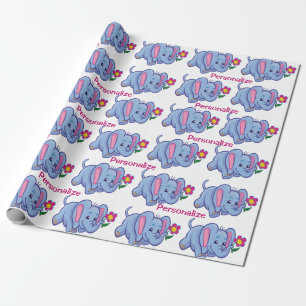 Papier Cadeau Cartoon Eléphant Bébé mignon et heureux Personnali