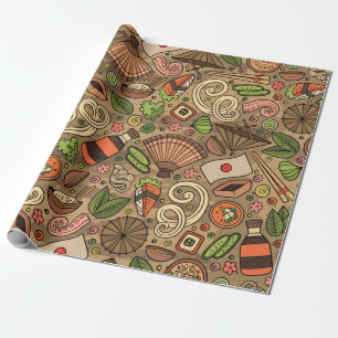 Papier Cadeau Cartoon joli main dessiné Japon nourriture sans so