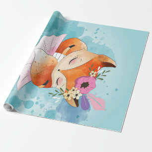 Papier Cadeau Cartoon Little Fox   Jovely Fox Floral
