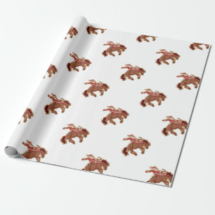 Papier Cadeau Cartoon rouge santa claus ryding on horse