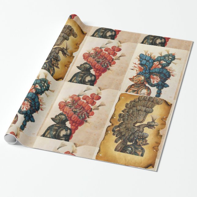 PAPIER CADEAU CASQUE DE CHEVALIER ANTIQUE AVEC FEATHERS EAGLES D (Déroulé)