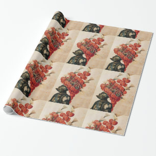 PAPIER CADEAU CASQUE DE NUIT ANTIQUE, DRAGONS ET ROUGE