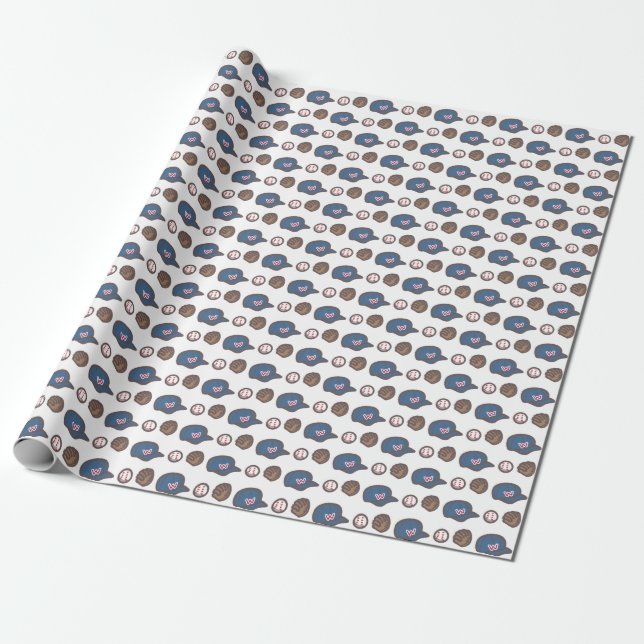 Papier Cadeau Casquette de baseball, Motif de gant et de balle (Déroulé)
