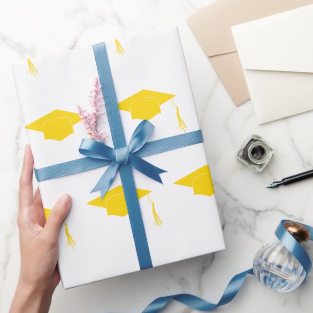Papier Cadeau Casquette de graduation jaune simple (Cadeaux)
