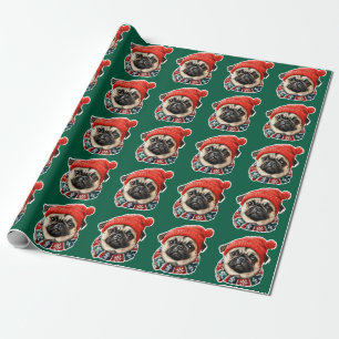 Papier Cadeau Casquette de Noël carlin mignon