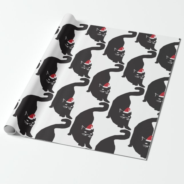 Papier Cadeau Casquette de Père Noël de chat (Déroulé)