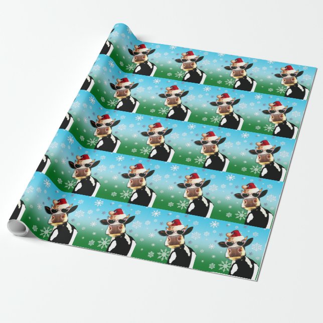 Papier Cadeau Casquette de Père Noël de vache à Noël de (Déroulé)