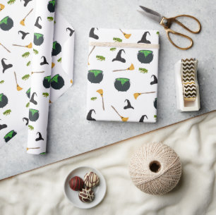 Papier Cadeau Casquette de sorcière Broom Caldron Motif Hallowee