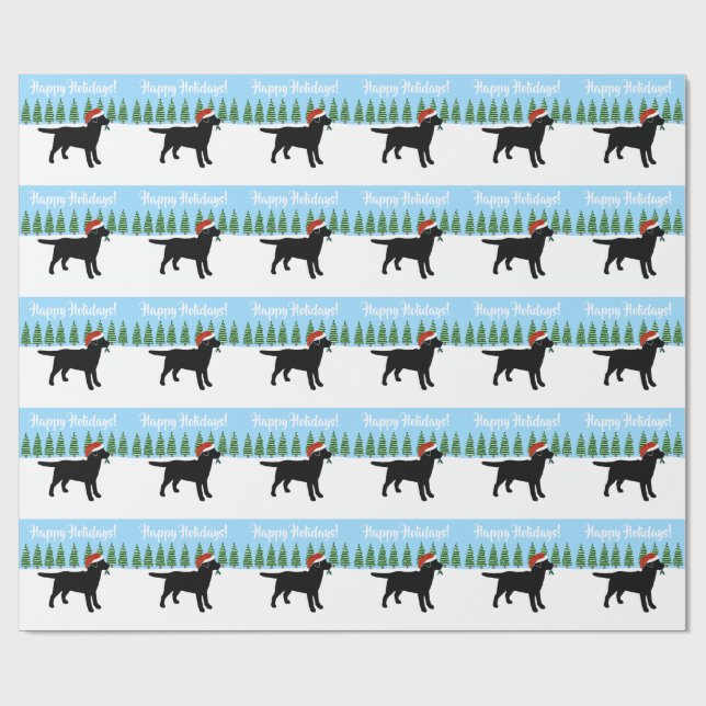 Papier Cadeau Casquette noir de Labrador Père Noël de Noël (Plat)
