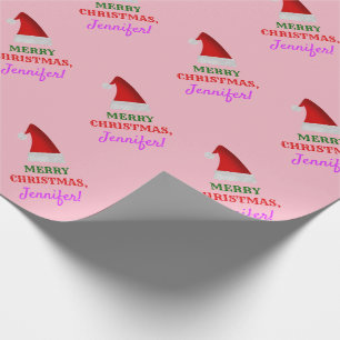Papier Cadeau Casquette rouge de Noël de Père Noël, "JOYEUX NOËL