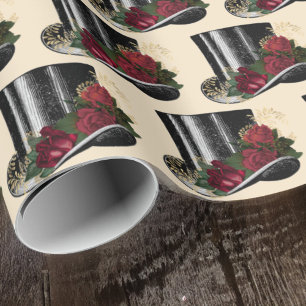 Papier Cadeau Casquette Steampunk avec Red Roses Noël