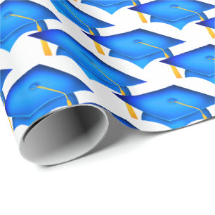 Papier Cadeau casquettes de graduation bleu avec goût or