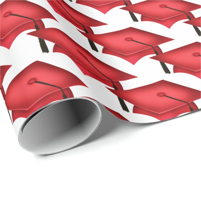 Papier Cadeau casquettes de graduation rouge avec goût noir (Coin rond)