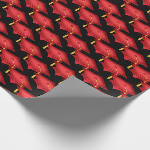 Papier Cadeau casquettes de graduation rouge avec goût or