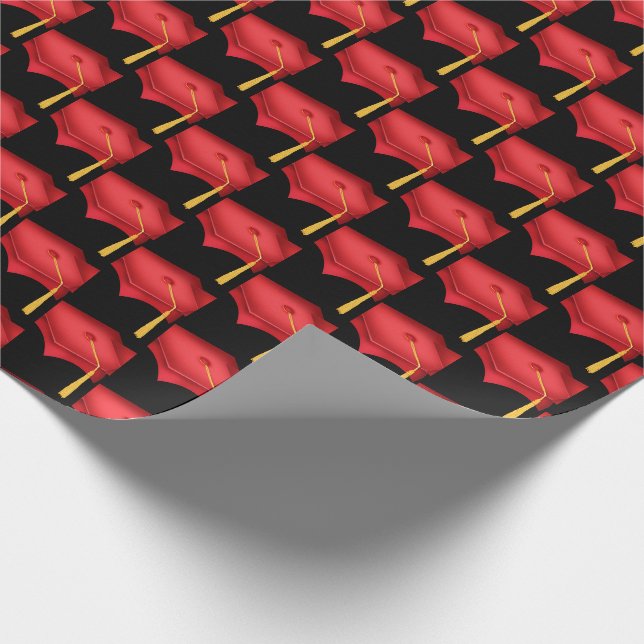 Papier Cadeau casquettes de graduation rouge avec goût or (Coin)