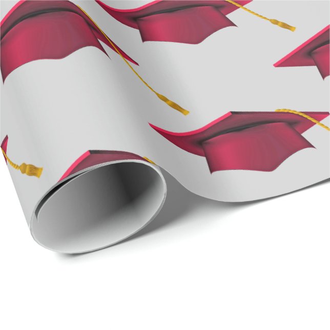 Papier Cadeau Casquettes de la Red Graduation sur Grey (Coin rond)