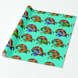 Papier Cadeau CASQUETTES ELF, SHAMROCK, FEATHES DIAMONDES, Aqua 