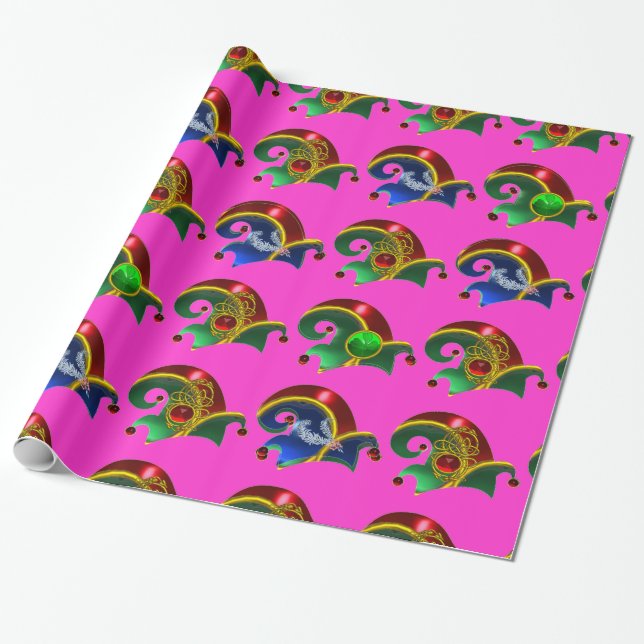 Papier Cadeau CASQUETTES ELF, SHAMROCK, FEATHES DIAMONDES, Pink  (Déroulé)
