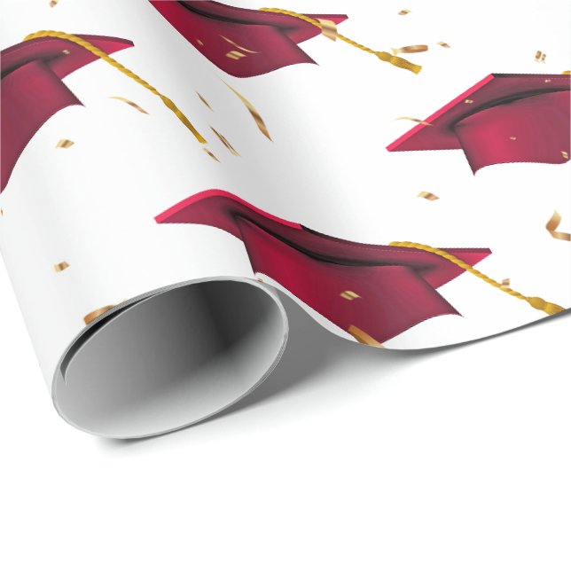 Papier Cadeau Casquettes rouges et Confetti or (Coin rond)