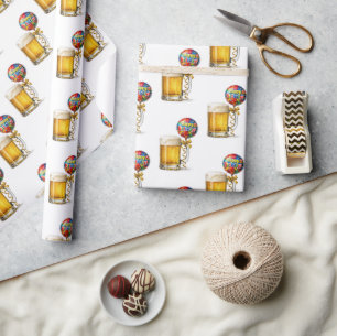 Papier Cadeau Casse-croûte de bière avec ballon Joyeux Anniversa