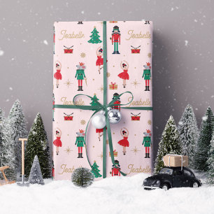 Papier Cadeau Casse-Noisette Ballet Rose Nom personnalisé Noël