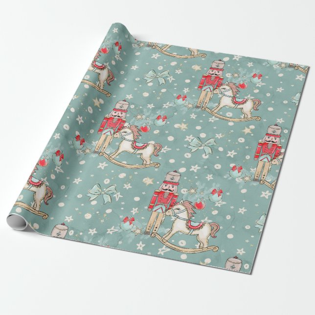 Papier Cadeau Casse-noisette et cheval à bascule de Noël (Déroulé)
