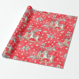 Papier Cadeau Casse-noisette et cheval à bascule de Noël