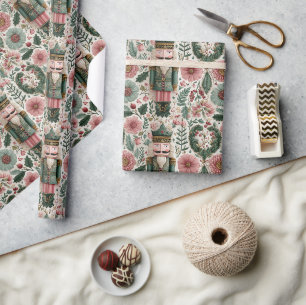 Papier Cadeau Casse-noisette festif rose et vert