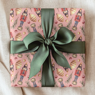 Papier Cadeau Casse-Noisette Rose Aquarelle Noël Pin