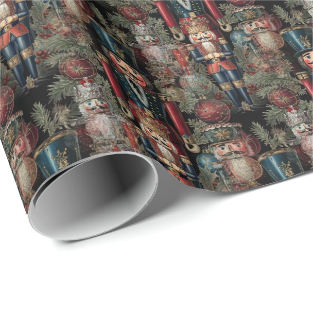 Papier Cadeau Casse-noisettes Minuscules soldats de Noël Motifs (Coin rond)