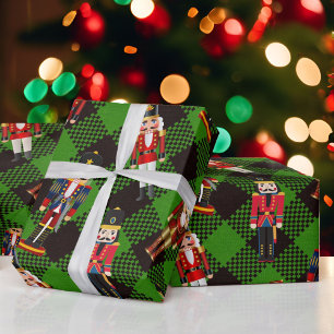 Papier Cadeau Casse-noix Jeu sur Buffalo Plaid Rouge Vert Noir