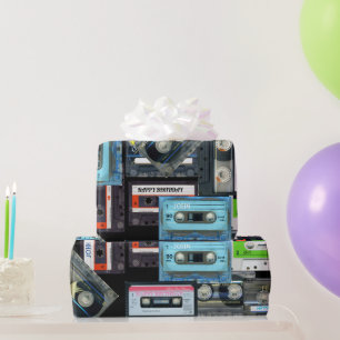 Papier Cadeau Cassette de bande audio rétroactive Nom de bande m