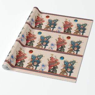 PAPIER CADEAU CASSETTES DE CHEVALIER ANTIQUE, FEUILLES BLEUES RO
