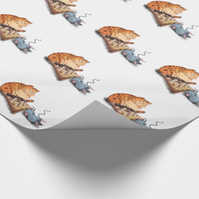 Papier Cadeau Cat and mouse Playing Chess Cartoon Drawing Fun (Coin)