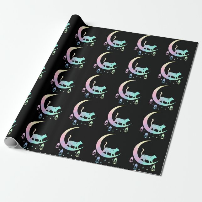Papier Cadeau Cat Crescent Moon Horoscope Pastel Goth Wicca (Déroulé)