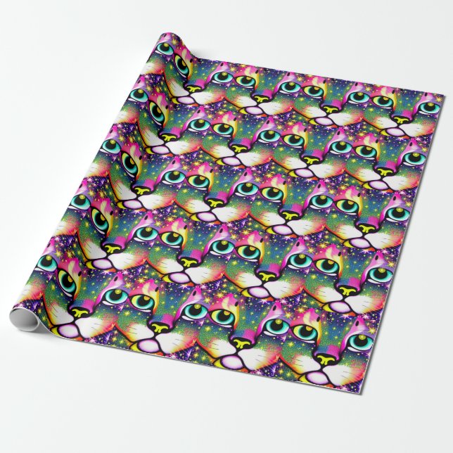 Papier Cadeau Cat Face Close Pop Art (Déroulé)