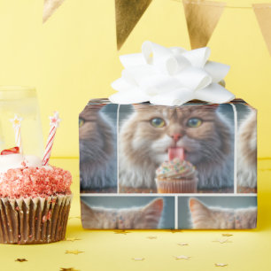 Papier Cadeau Cat Licking A Birday Cupcake