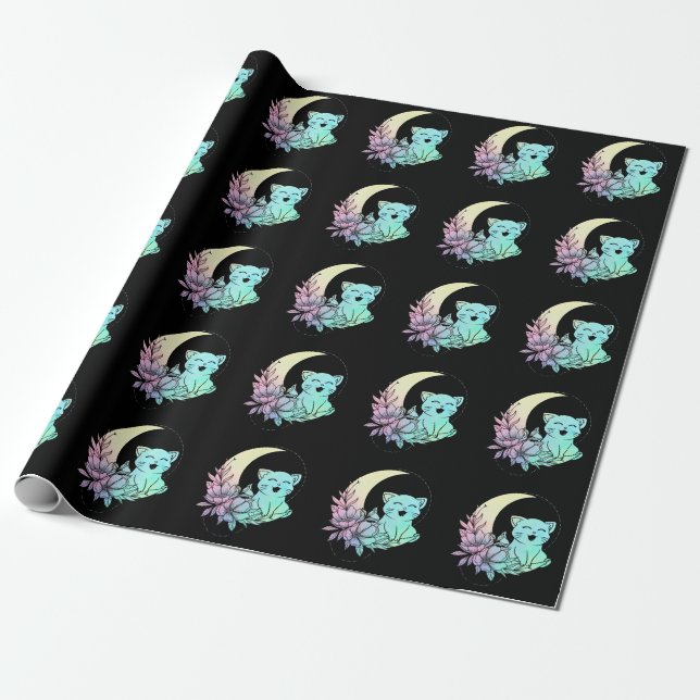 Papier Cadeau Cat mystique Croissant Lune Pastel Goth Wicca (Déroulé)