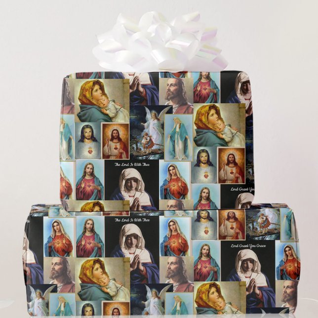 Papier Cadeau Catholique Classique Images Jésus Marie Prière Ang (Créateur téléchargé)