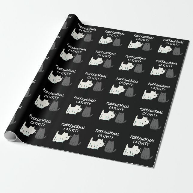 Papier Cadeau Cativité puranormale Halloween Chat Pun Dark BG (Déroulé)