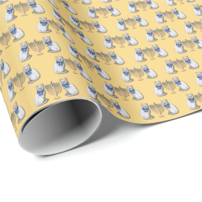 Papier Cadeau Cats and Menorahs Wrapping Paper (Coin rond)