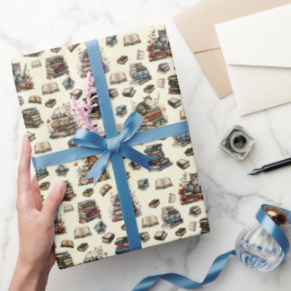 Papier Cadeau Cats & Books on Light Yellow