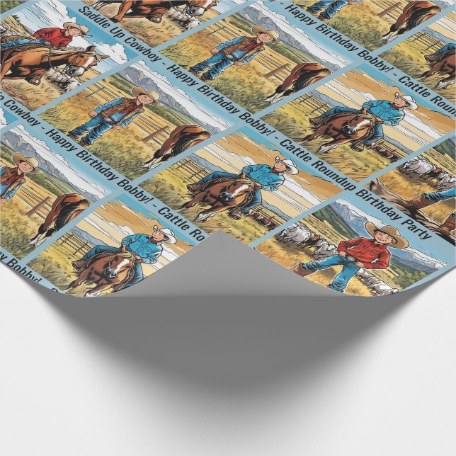 Papier Cadeau Cattle Roundup Boy's Birthday Personalize Name (Coin)