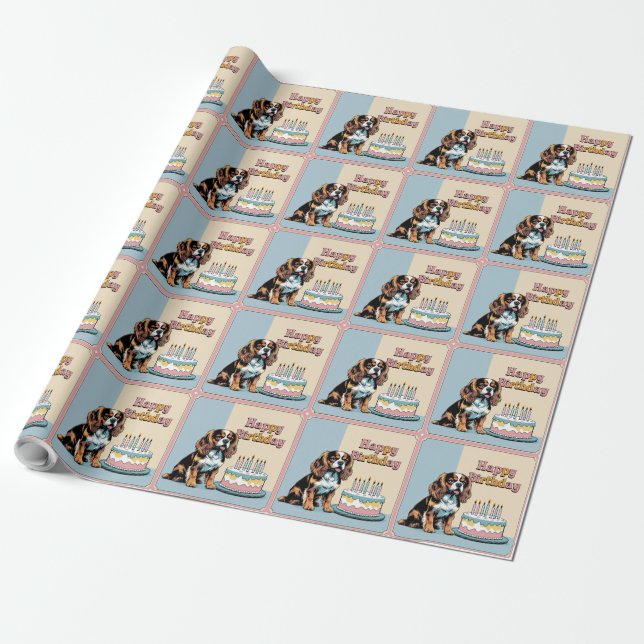 Papier Cadeau Cavalier King Charles Spaniel Chien Coloré (Déroulé)