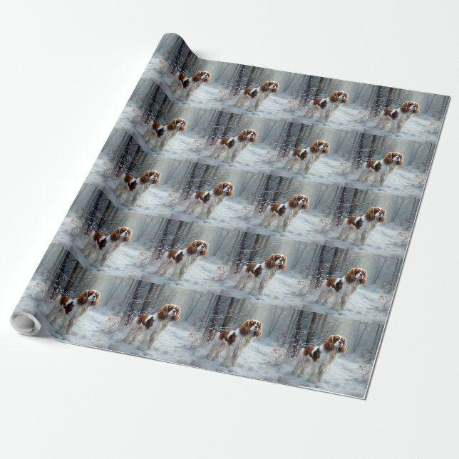 Papier Cadeau Cavalier Roi Laisser Neige Noël Brossé (Déroulé)