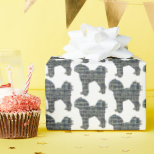 Papier Cadeau Cavapoo Jaune & Grille Noire Ligne Cadeau Blanc